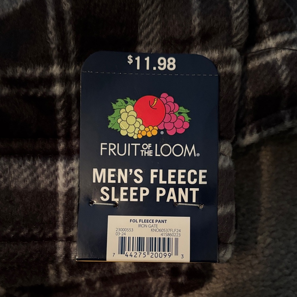 Fruit of the Loom Men's Fleece Sleep Pant - Black & Gray Plaid